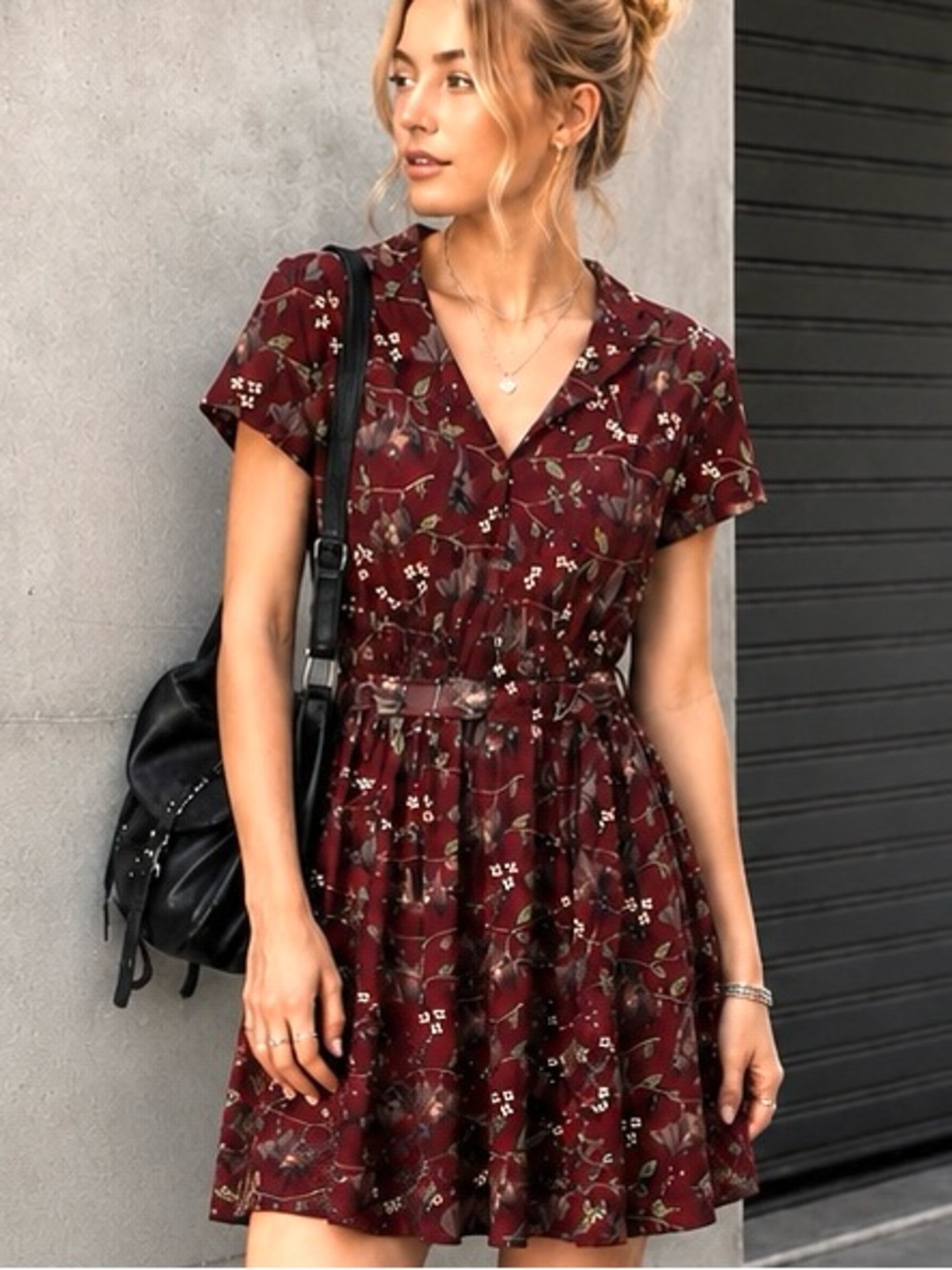 Dangerfield Burgundy Bat & Botanical Floral Mini Whimsigoth Dress - Size 4